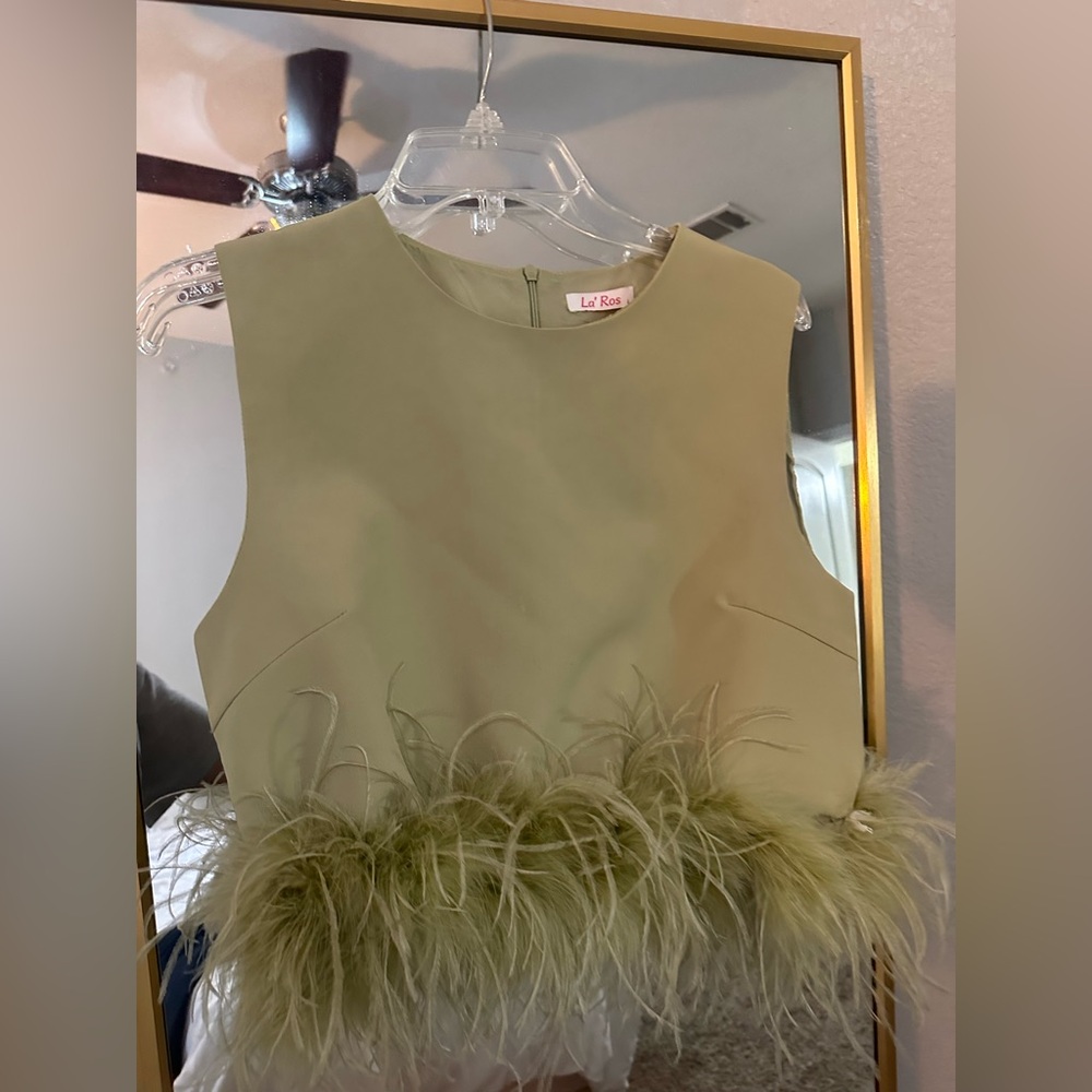 La Ros Olive Green Feathered Top